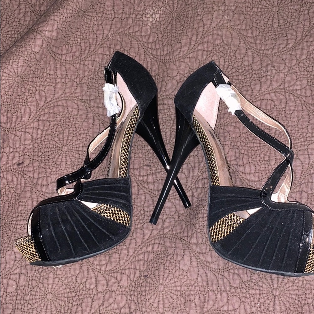 Gold and Black Platform Sandals